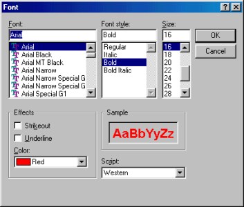 Dialog box to chose font